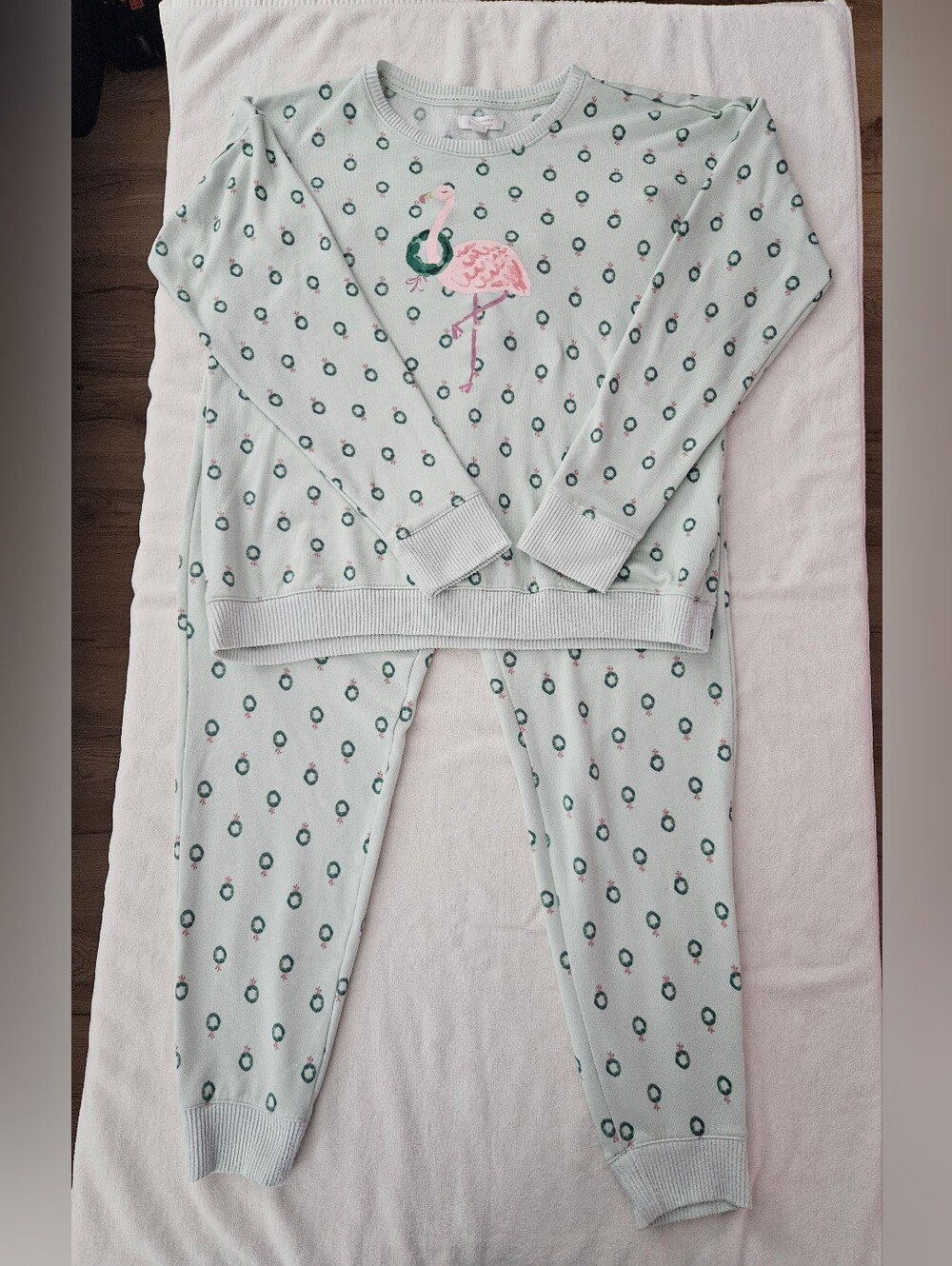 LC Lauren Conrad Intimates Holiday Flamingo Pajama Jogger Set Mint Green Medium